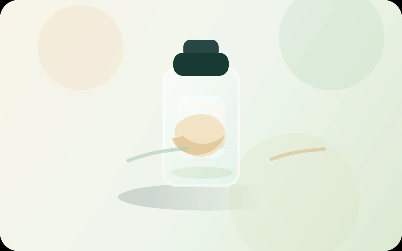 Reduzierte, editoriale Darstellung eines Whey-Shakers und einer Proteinbasis in warmen Naturtönen.