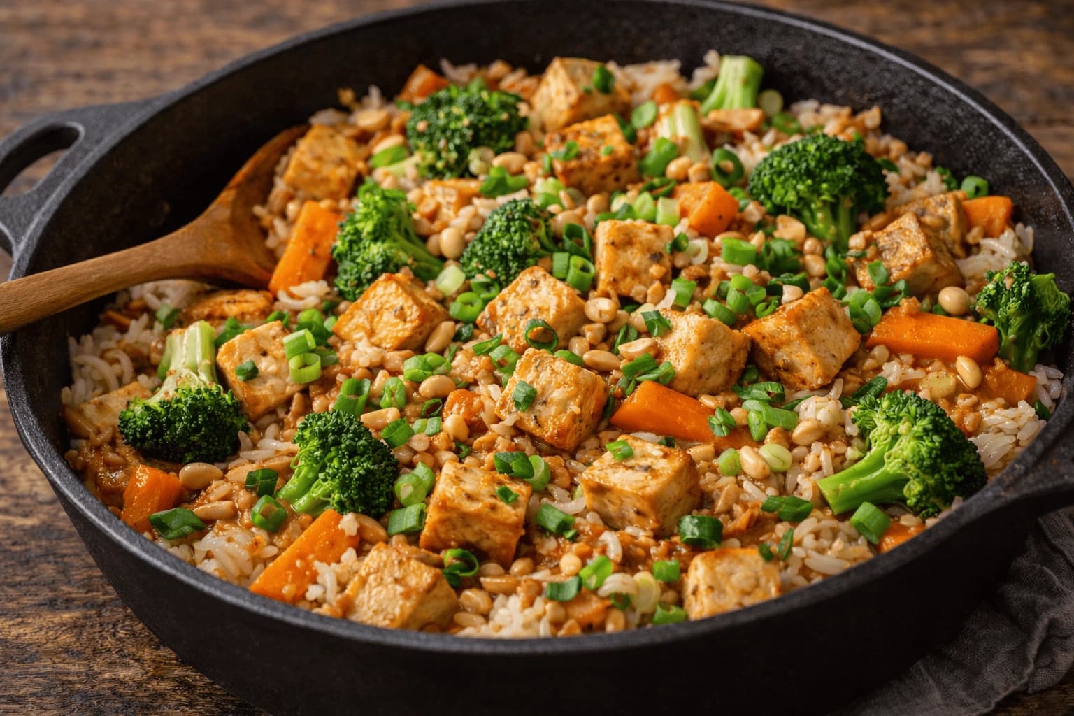 Tofu-Erdnuss-Reis-Pfanne